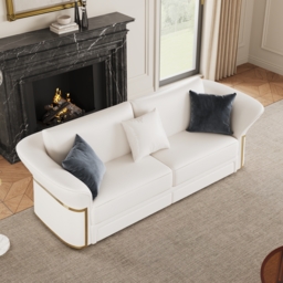 Modern Faux Leather Living Room Sofa Set in White Set of 3 - thumbnail 6