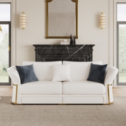 Modern Faux Leather Living Room Sofa Set in White Set of 3 - thumbnail 4