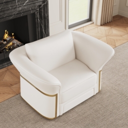 Modern Faux Leather Living Room Sofa Set in White Set of 3 - thumbnail 3