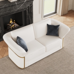 Modern Faux Leather Living Room Sofa Set in White Set of 3 - thumbnail 5