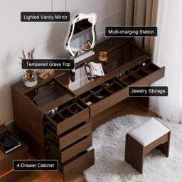 Modern Dressing Table with Chair with Lighted Vanity Mirror & Charging Station & Jewellery Storage Dressing Table - thumbnail 3