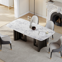 2000mm Modern Rectangle Sintered Stone Top Dining Table for 8 Seaters in Black & White - thumbnail 2