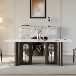 2000mm Modern Rectangle Sintered Stone Top Dining Table for 8 Seaters in Black & White