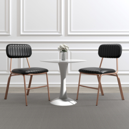 Set of 2 Faux Leather Dining Chairs with Upholstered & Metal Frame Modern Black Dining Room Chairs - thumbnail 2
