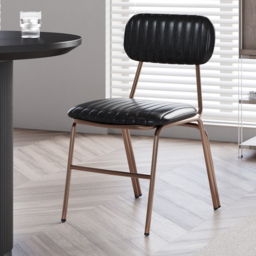 Set of 2 Faux Leather Dining Chairs with Upholstered & Metal Frame Modern Black Dining Room Chairs - thumbnail 4