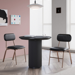 Set of 2 Faux Leather Dining Chairs with Upholstered & Metal Frame Modern Black Dining Room Chairs - thumbnail 3
