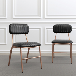 Set of 2 Faux Leather Dining Chairs with Upholstered & Metal Frame Modern Black Dining Room Chairs - thumbnail 9