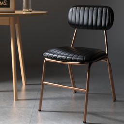 Set of 2 Faux Leather Dining Chairs with Upholstered & Metal Frame Modern Black Dining Room Chairs - thumbnail 1