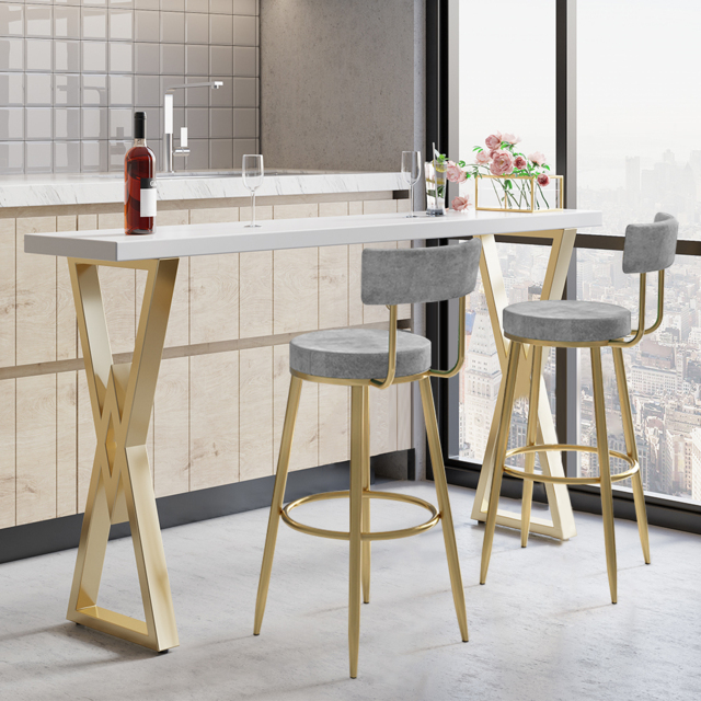Modern Gray Velvet Breakfast Bar Stool Velvet Upholstery with Back Metal Bar Stool for Kitchen Island - image 1