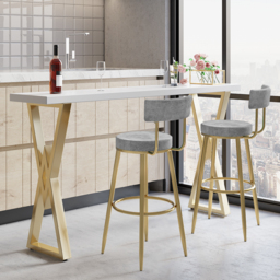 Modern Gray Velvet Breakfast Bar Stool Velvet Upholstery with Back Metal Bar Stool for Kitchen Island - thumbnail 1