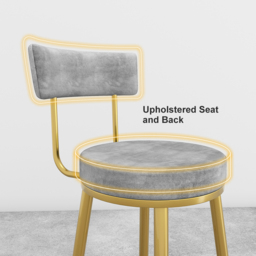 Modern Gray Velvet Breakfast Bar Stool Velvet Upholstery with Back Metal Bar Stool for Kitchen Island - thumbnail 8