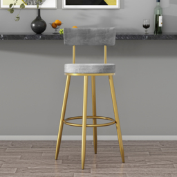 Modern Gray Velvet Breakfast Bar Stool Velvet Upholstery with Back Metal Bar Stool for Kitchen Island - thumbnail 4