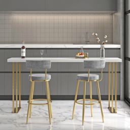 Modern Gray Velvet Breakfast Bar Stool Velvet Upholstery with Back Metal Bar Stool for Kitchen Island - thumbnail 3