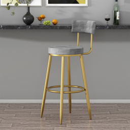 Modern Gray Velvet Breakfast Bar Stool Velvet Upholstery with Back Metal Bar Stool for Kitchen Island - thumbnail 5