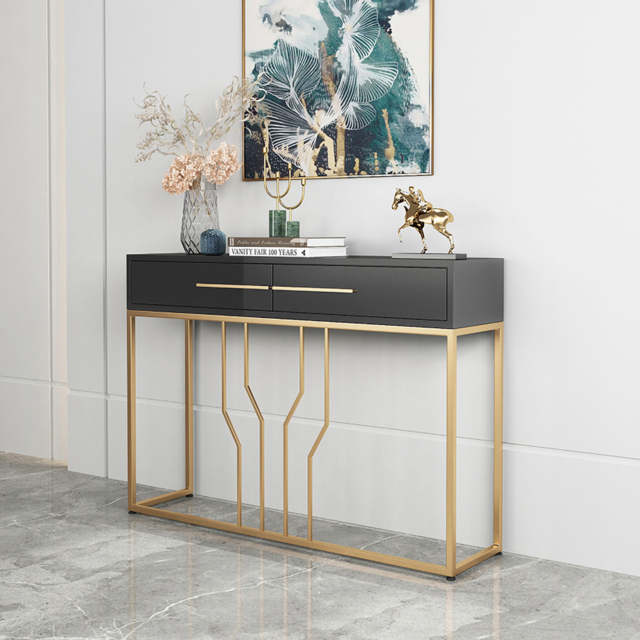 800mm Modern Narrow Black Console Table with Storage Wood Entryway Table with Drawers - image 1
