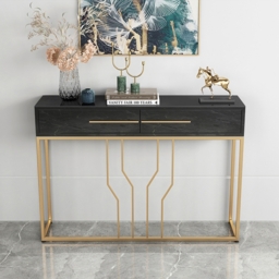 800mm Modern Narrow Black Console Table with Storage Wood Entryway Table with Drawers - thumbnail 2