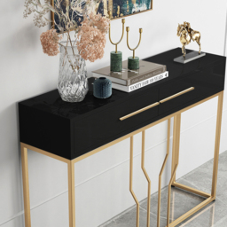 800mm Modern Narrow Black Console Table with Storage Wood Entryway Table with Drawers - thumbnail 5