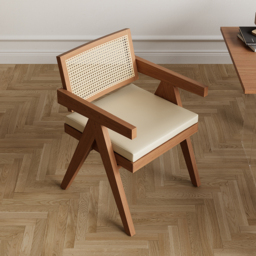 Archic Walnut Japandi Rattan Dining Chair with Upholstery & Solid Wood Frame - thumbnail 3
