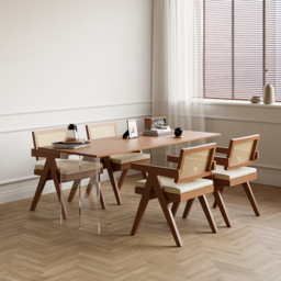 Archic Walnut Japandi Rattan Dining Chair with Upholstery & Solid Wood Frame - thumbnail 2