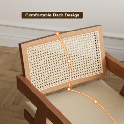 Archic Walnut Japandi Rattan Dining Chair with Upholstery & Solid Wood Frame - thumbnail 4
