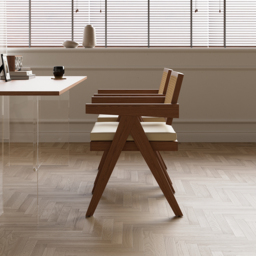 Archic Walnut Japandi Rattan Dining Chair with Upholstery & Solid Wood Frame - thumbnail 8