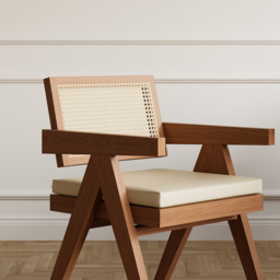 Archic Walnut Japandi Rattan Dining Chair with Upholstery & Solid Wood Frame - thumbnail 7