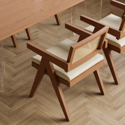 Archic Walnut Japandi Rattan Dining Chair with Upholstery & Solid Wood Frame - thumbnail 9