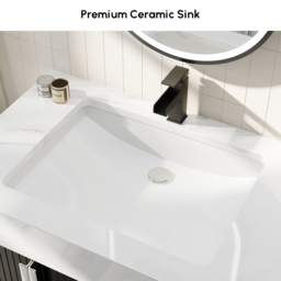 Aro 1500mm Black Double Basin Wall Mounted Bathroom Vanity with Drawers Faux Marble Top - thumbnail 7