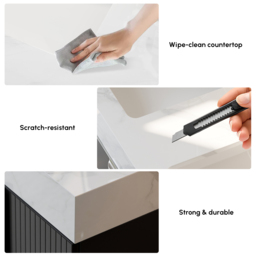 Aro 1500mm Black Double Basin Wall Mounted Bathroom Vanity with Drawers Faux Marble Top - thumbnail 5
