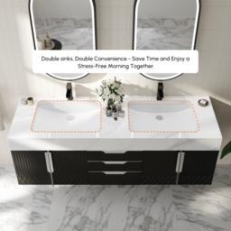 Aro 1500mm Black Double Basin Wall Mounted Bathroom Vanity with Drawers Faux Marble Top - thumbnail 6