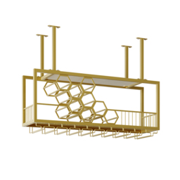 970mm Metal Hanging Wine Rack Golden Bar Shelf Floating Wine Glass Holder - thumbnail 7