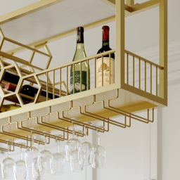 970mm Metal Hanging Wine Rack Golden Bar Shelf Floating Wine Glass Holder - thumbnail 6