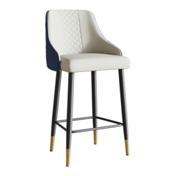 Diamic Blue Counter Stool Bar Stool with Footrest Upholstered PU Leather High Back & Arms 2-Pieces - thumbnail 7