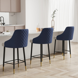 Diamic Blue Counter Stool Bar Stool with Footrest Upholstered PU Leather High Back & Arms 2-Pieces - thumbnail 3