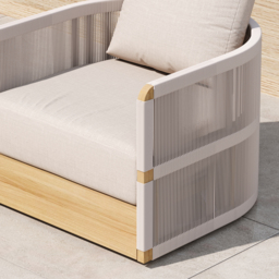 Costra 4-piece Modern Aluminium & Rope Outdoor Swivel Sofa Set with Coffee Table in Khaki for 6 People, Modern Wood Outdoor & Yard Rope Sofa Set - thumbnail 8