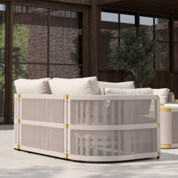 Costra 4-piece Modern Aluminium & Rope Outdoor Swivel Sofa Set with Coffee Table in Khaki for 6 People, Modern Wood Outdoor & Yard Rope Sofa Set - thumbnail 6