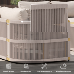 Costra 4-piece Modern Aluminium & Rope Outdoor Swivel Sofa Set with Coffee Table in Khaki for 6 People, Modern Wood Outdoor & Yard Rope Sofa Set - thumbnail 9