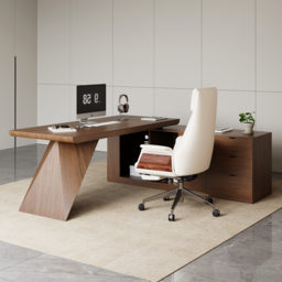 Modern Walnut L-Shape Executive Desk Drawers & Cabinet Home Office Desk Right Hand (180 cm) - thumbnail 2