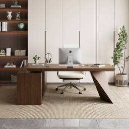 Modern Walnut L-Shape Executive Desk Drawers & Cabinet Home Office Desk Right Hand (180 cm) - thumbnail 3
