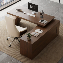 Modern Walnut L-Shape Executive Desk Drawers & Cabinet Home Office Desk Right Hand (180 cm) - thumbnail 5