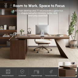 Modern Walnut L-Shape Executive Desk Drawers & Cabinet Home Office Desk Right Hand (180 cm) - thumbnail 8