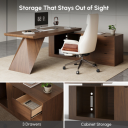 Modern Walnut L-Shape Executive Desk Drawers & Cabinet Home Office Desk Right Hand (180 cm) - thumbnail 6