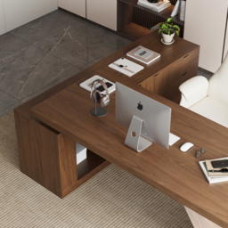 Modern Walnut L-Shape Executive Desk Drawers & Cabinet Home Office Desk Right Hand (180 cm) - thumbnail 6