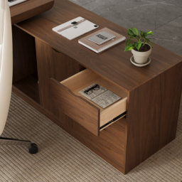 Modern Walnut L-Shape Executive Desk Drawers & Cabinet Home Office Desk Right Hand (180 cm) - thumbnail 7