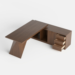 Modern Walnut L-Shape Executive Desk Drawers & Cabinet Home Office Desk Right Hand (180 cm) - thumbnail 8