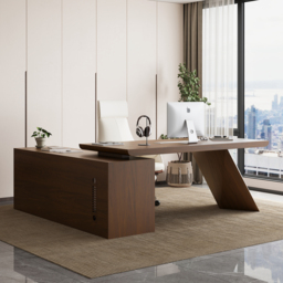 Modern Walnut L-Shape Executive Desk Drawers & Cabinet Home Office Desk Right Hand (180 cm) - thumbnail 4