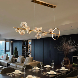 Modern 10-Light Gold Kitchen Island Light with Glass Globe Shade Ceiling Pendant Lights - thumbnail 4