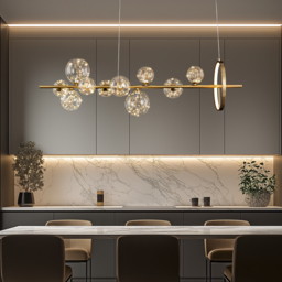 Modern 10-Light Gold Kitchen Island Light with Glass Globe Shade Ceiling Pendant Lights - thumbnail 2