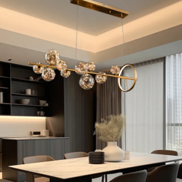 Modern 10-Light Gold Kitchen Island Light with Glass Globe Shade Ceiling Pendant Lights - thumbnail 1