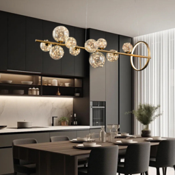 Modern 10-Light Gold Kitchen Island Light with Glass Globe Shade Ceiling Pendant Lights - thumbnail 3